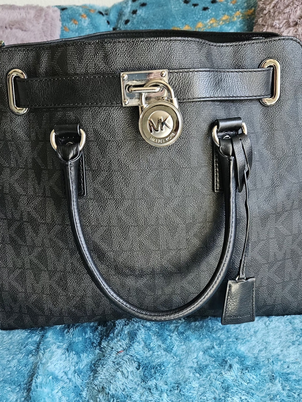 Michael Kors Black Logo Satchel with Gold Hardware